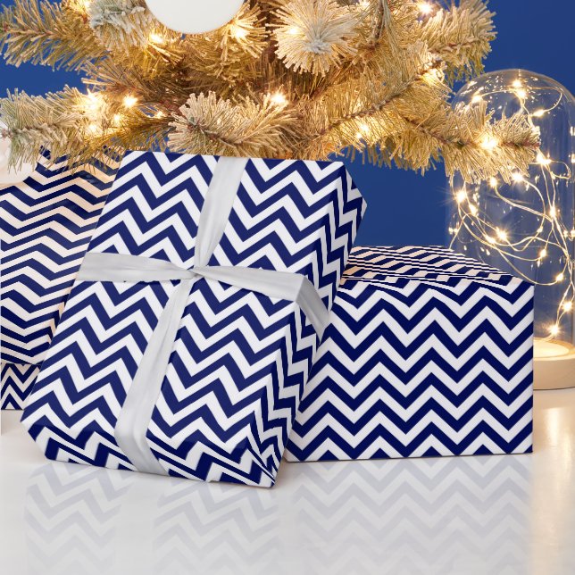 Navy Blue and White Large Chevron ZigZag Pattern Wrapping Paper (Holidays)