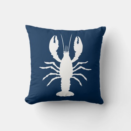 Navy Blue and White Lobster Shape Throw Pillow