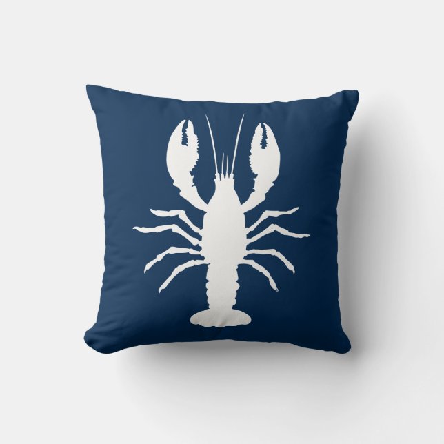 Navy Blue and White Lobster Shape Throw Pillow (Front)