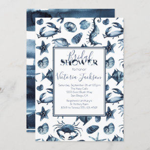 Navy Blue and White Marine Bridal Shower Invitation