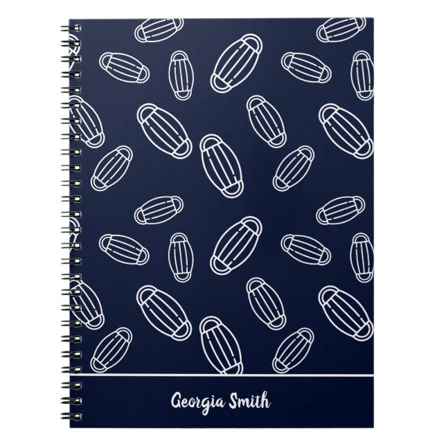 Navy Blue and White Medical Face Mask Pattern Notebook (Front)