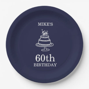Navy Blue and White Mens Birthday Party  Paper Plates