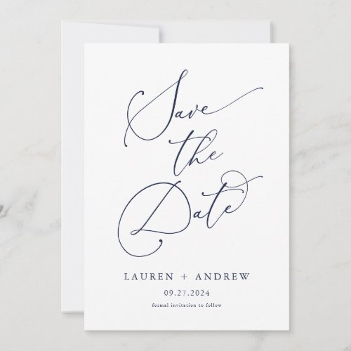 Navy Blue and White Minimalist 1 Save the Date Invitation