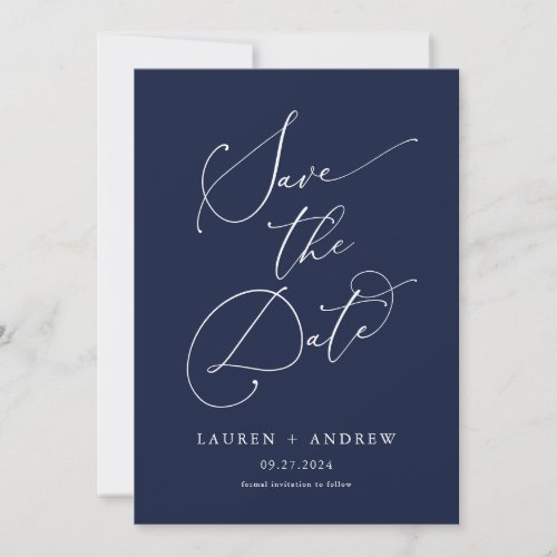 Navy Blue and White Minimalist 2 Save the Date Invitation