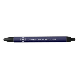 Navy Blue and White Minimalist Monogram Black Ink Pen