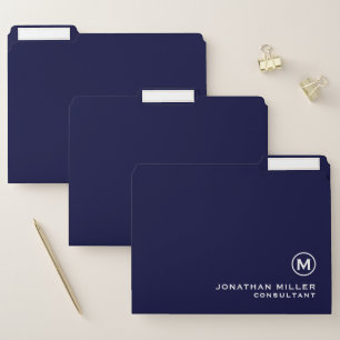 Navy Blue and White Minimalist Monogram File Folder