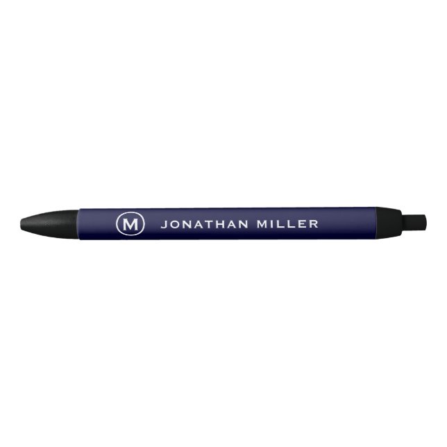 Navy Blue and White Minimalist Monogram Pen (Front)