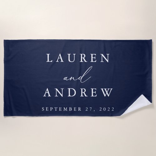 Navy Blue and White Minimalist Personalized  Beach Towel
