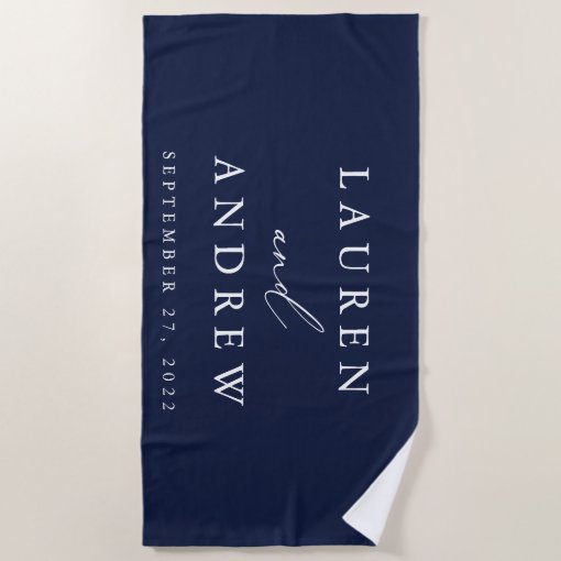 Navy Blue Custom Name Beach Towel for Men