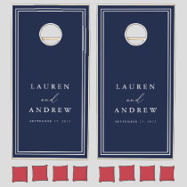 Navy Blue and White Minimalist Personalized Cornhole Set