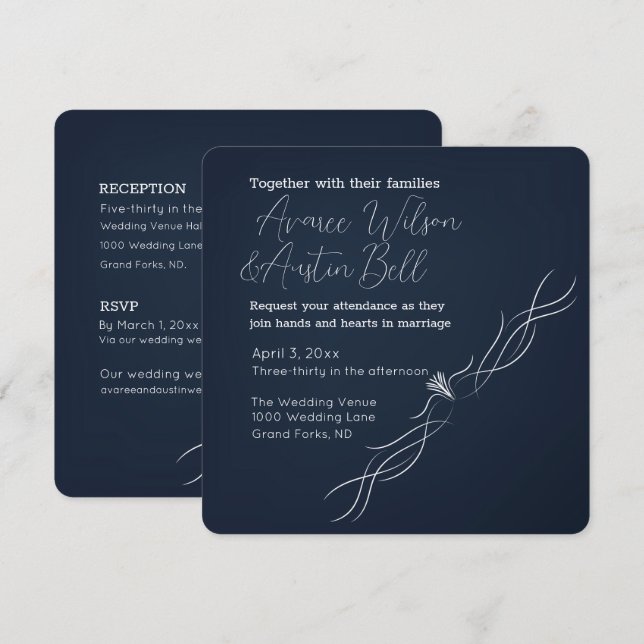 Navy Blue and White Minimalist Wedding  Invitation (Front/Back)