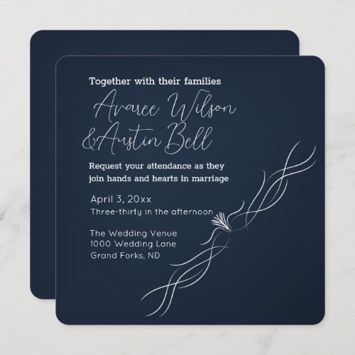 Navy Blue and White Minimalist Wedding  Invitation