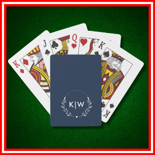 Navy Blue and White Modern Initials Monogram Poker Cards