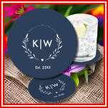 Navy Blue and White | Modern Initials Monogram Round Paper Coaster<br><div class="desc">Navy Blue and White | Modern Initials Monogram Round Paper Coaster Add a touch of elegance to your home or office with our Navy Blue and White | Modern Initials Monogram Round Paper Coaster. This stylish coaster features a classic navy blue and white color scheme and a personalized monogram, making...</div>
