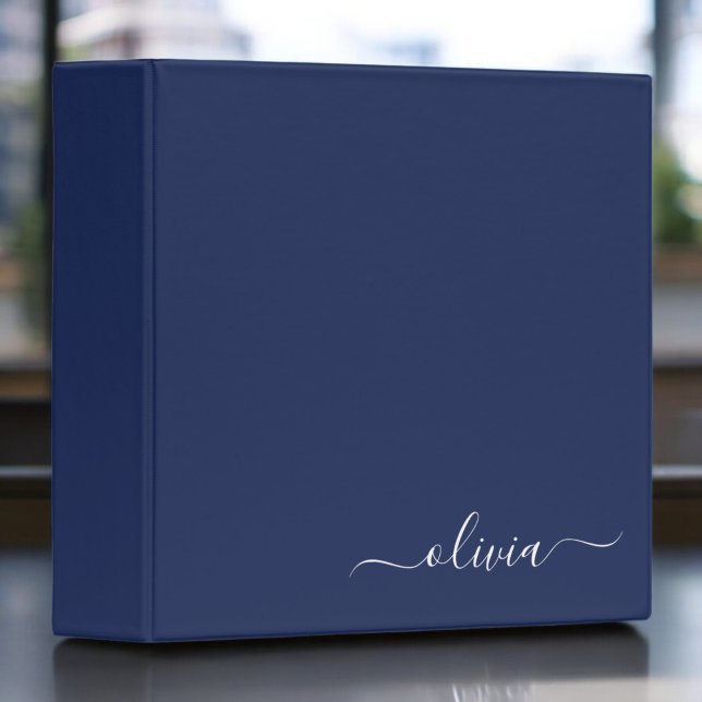 Navy Blue and White Modern Monogram 3 Ring Binder (Creator Uploaded)