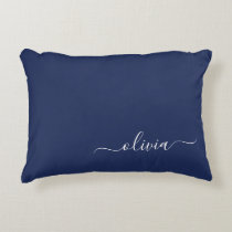 Navy Blue and White Modern Monogram Accent Pillow