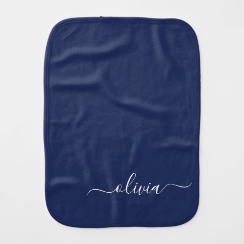 Navy Blue and White Modern Monogram Baby Burp Cloth