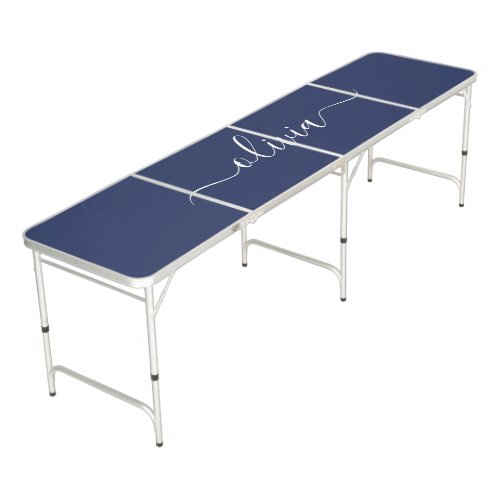Navy Blue and White Modern Monogram Beer Pong Table