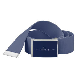 Navy Blue and White Modern Monogram Belt