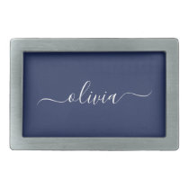 Navy Blue and White Modern Monogram Belt Buckle