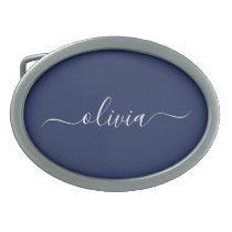 Navy Blue and White Modern Monogram Belt Buckle