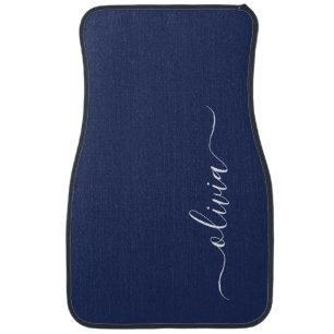 Navy Blue and White Modern Monogram Car Floor Mat
