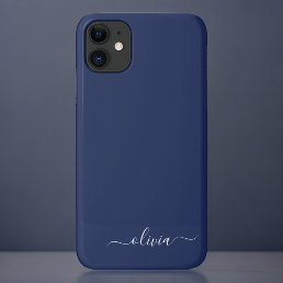 Navy Blue and White Modern Monogram iPhone 11 Case