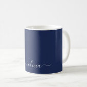 Navy Blue and White Modern Monogram Coffee Mug (Front Right)