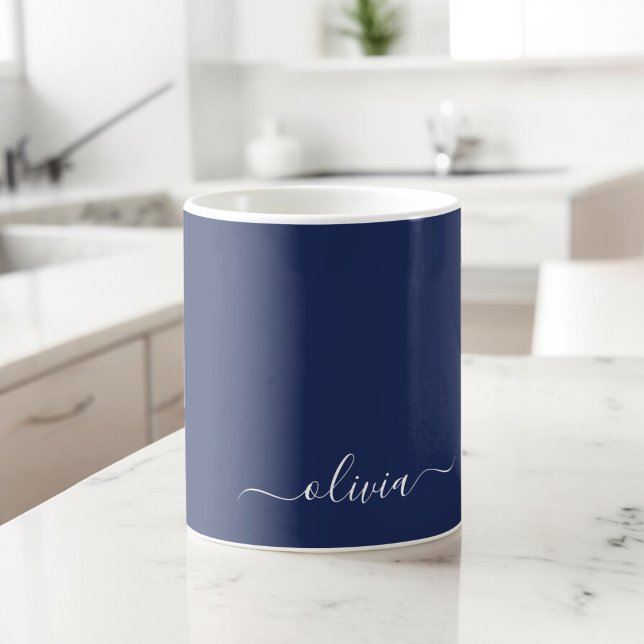 Navy Blue and White Modern Monogram Coffee Mug (Creator Uploaded)