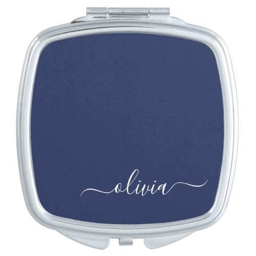 Navy Blue and White Modern Monogram Compact Mirror