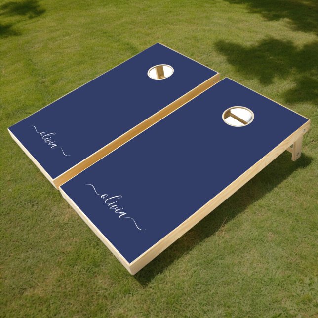 Navy Blue and White Modern Monogram Cornhole Set (Creator Uploaded)