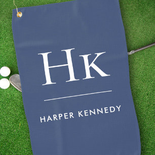 Navy Blue and White Modern Monogram Elegant Custom Golf Towel
