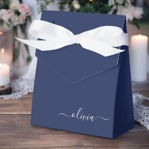 Navy Blue and White Modern Monogram Favor Boxes
