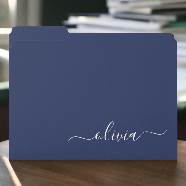 Navy Blue and White Modern Monogram File Folder (Creator Uploaded)