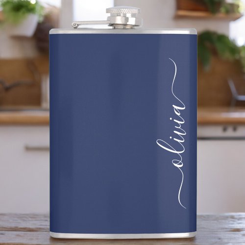 Navy Blue and White Modern Monogram Flask