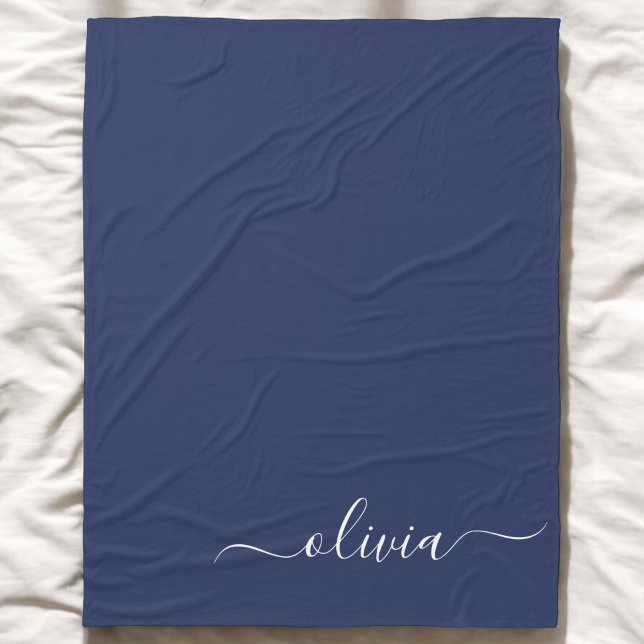 Navy Blue and White Modern Monogram Fleece Blanket (Creator Uploaded)