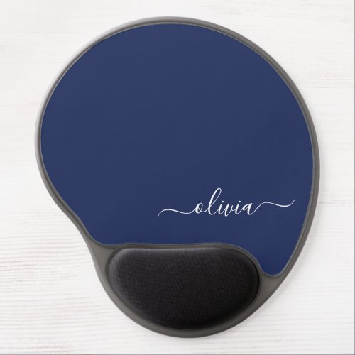 Navy Blue and White Modern Monogram Gel Mouse Pad