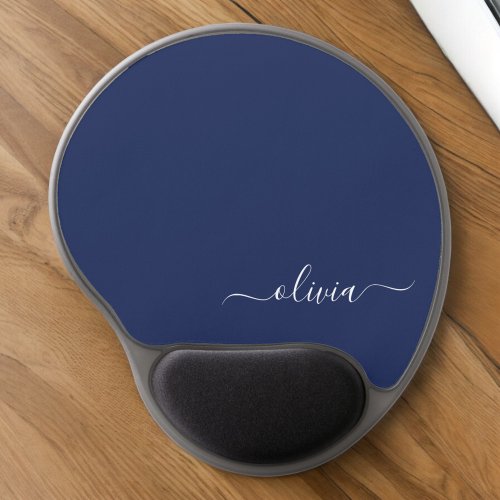Navy Blue and White Modern Monogram Gel Mouse Pad