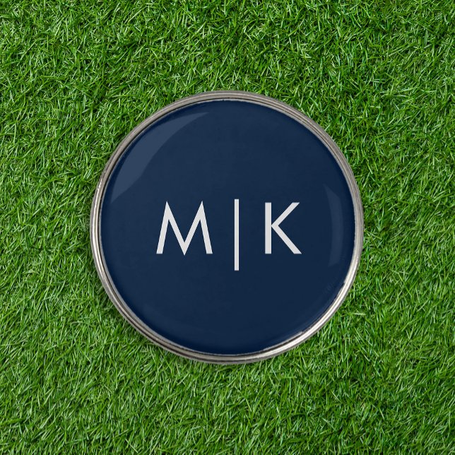Navy Blue and White | Modern Monogram Golf Ball Marker (A simple and modern golf ball marker with your monogram or initials)