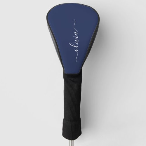 Navy Blue and White Modern Monogram Golf Head Cover