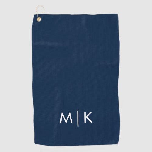 Navy Blue and White  Modern Monogram Golf Towel