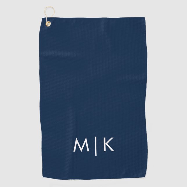 Navy Blue and White | Modern Monogram Golf Towel (Front)