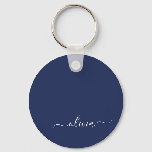 Navy Blue and White Modern Monogram Keychain