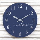 Navy Blue and White Modern Monogram Large Clock<br><div class="desc">Introducing our Navy Blue and White Modern Monogram Collection: Elevate your home decor with our sophisticated collection featuring a contemporary navy blue and white color scheme. Each piece is meticulously crafted to exude elegance and style, perfect for adding a touch of modern flair to any room. Whether you're looking for...</div>