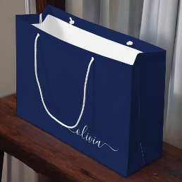 Navy Blue and White Modern Monogram Large Gift Bag