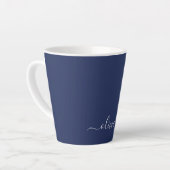 Navy Blue and White Modern Monogram Latte Mug (Left Angle)