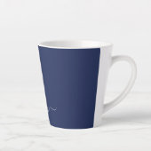 Navy Blue and White Modern Monogram Latte Mug (Right)