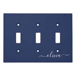 Navy Blue and White Modern Monogram Light Switch Cover