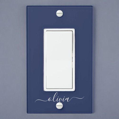 Navy Blue and White Modern Monogram Light Switch Cover