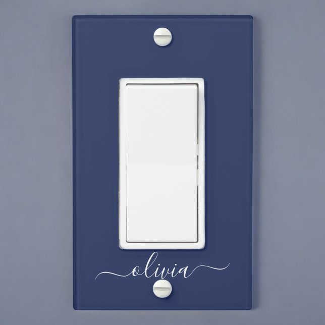 Navy Blue and White Modern Monogram Light Switch Cover (Creator Uploaded)